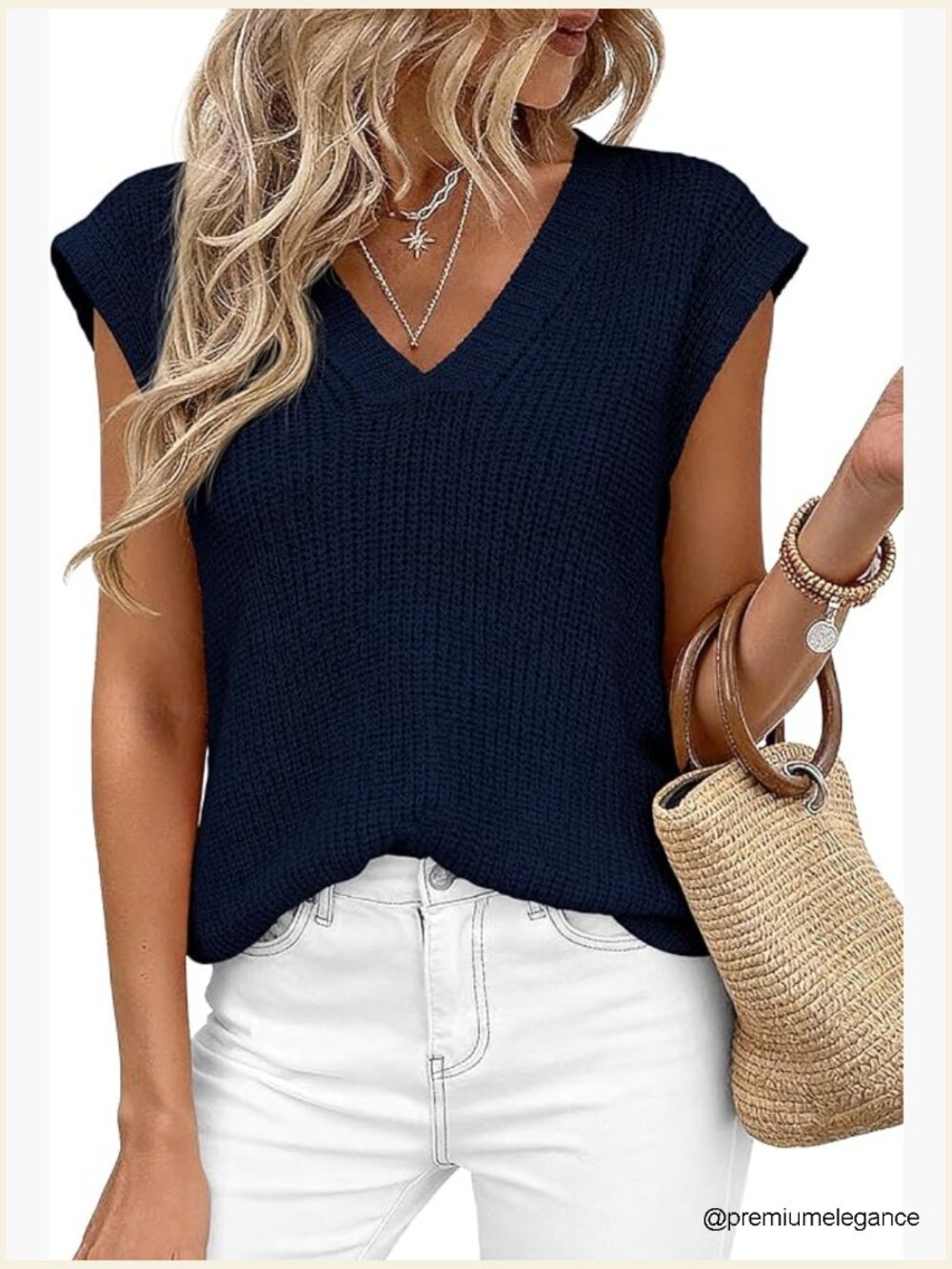 Women's Knit Sweater Vest Cap Sleeve V-Neck High Low Hem Trendy Top
